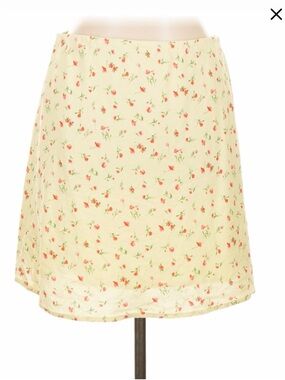 Wayf | Pale Yellow A-Line Skirt with Red Floral Print
